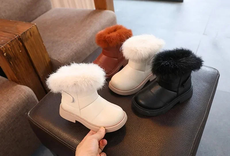 Children Warm Boots Boys Girls Winter Snow Boots with Fur Kids Snow Boots Children Soft Bottom Shoes