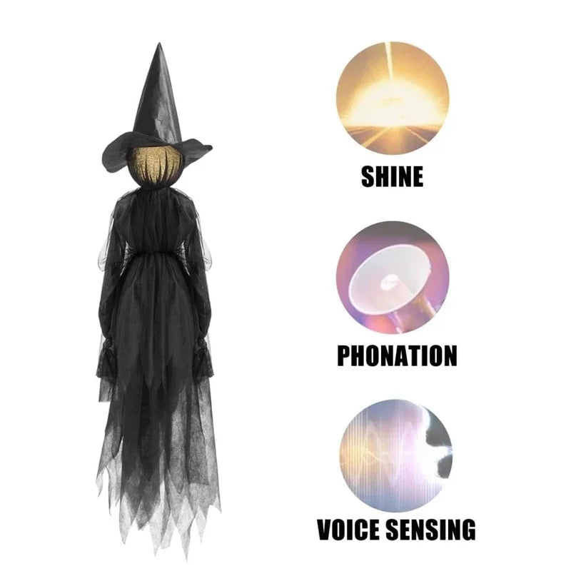 150cm Halloween Light-up Witches Voice Control Screaming Witches Scary Decoration Sound Activated Witches Holding Hands for Home