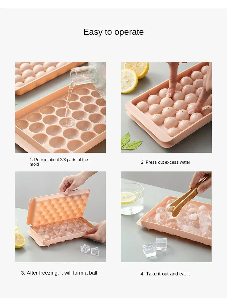 Round Ice Cube Tray with Lid&Bin Ice Maker Popsicle Mold for Freezer with Container Chilling Cube Making Cocktail Whiskey Coffee