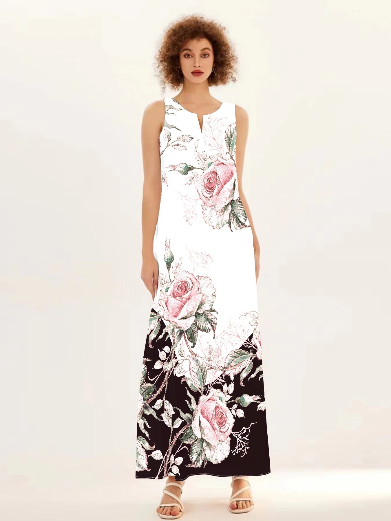 Big Size Sexy Chinese Style Print Sleeveless Dress Europe and The United States Fashion Beach New Loose