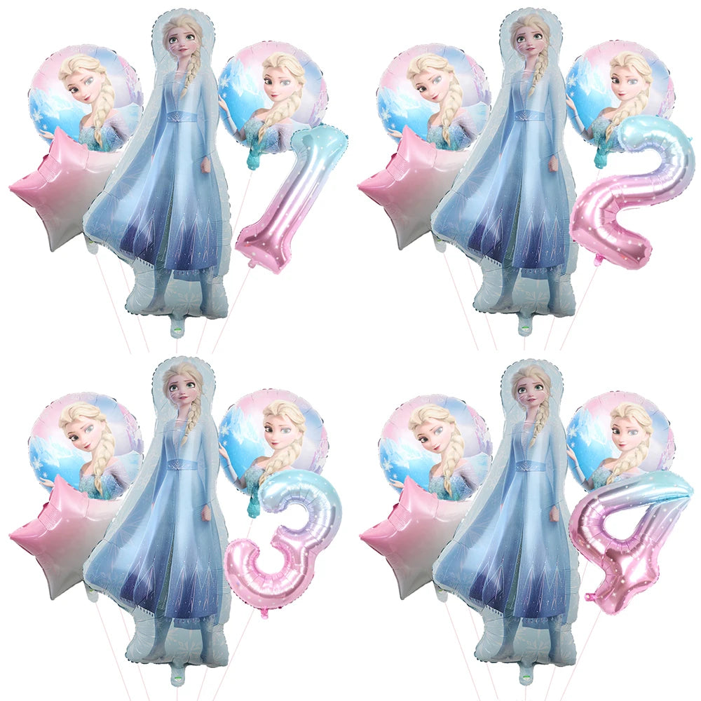 5pcs Disney Frozen Ice Queen Alsa Theme Balloons 40inch Gradient Number Ball 1-9th Girls Birthday Party Baby Shower Decorations