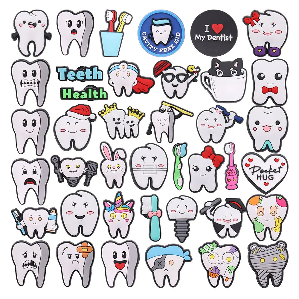 1-40PCS PVC Shoe Charms Tooth Toothbrush Love Dentist Cavity Free Kid Buckle Clog Fit Wristbands Garden Shoes Button Decoration