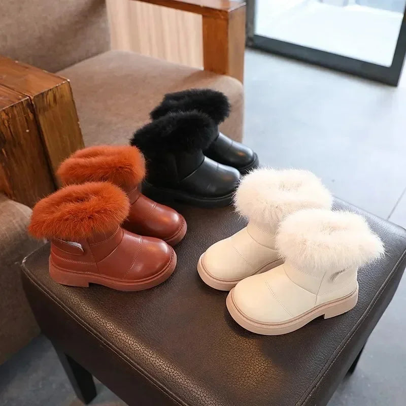 Children Warm Boots Boys Girls Winter Snow Boots with Fur Kids Snow Boots Children Soft Bottom Shoes