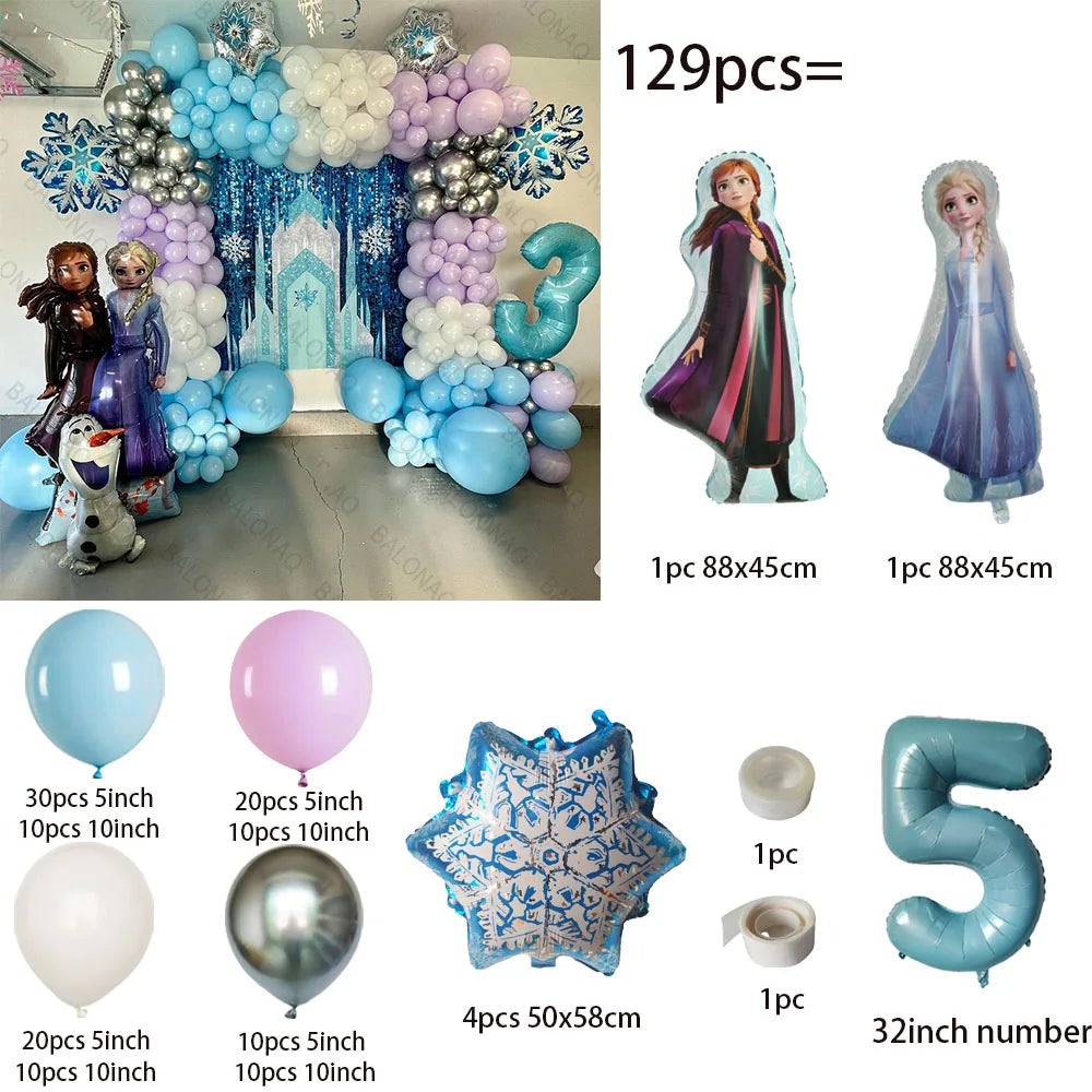 129pcs Elsa Olaf Disney Frozen Princess Foil Balloons Baby Shower Girl Snowman Birthday Party Decorations Kids Toys Air Globos