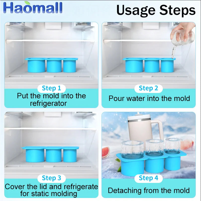New Ice Cube Tray For Stanley Silicone Ice Cube Maker With Lid For Making 3 Hollow Cylinder Ice Cube Molds Kitchen Tools