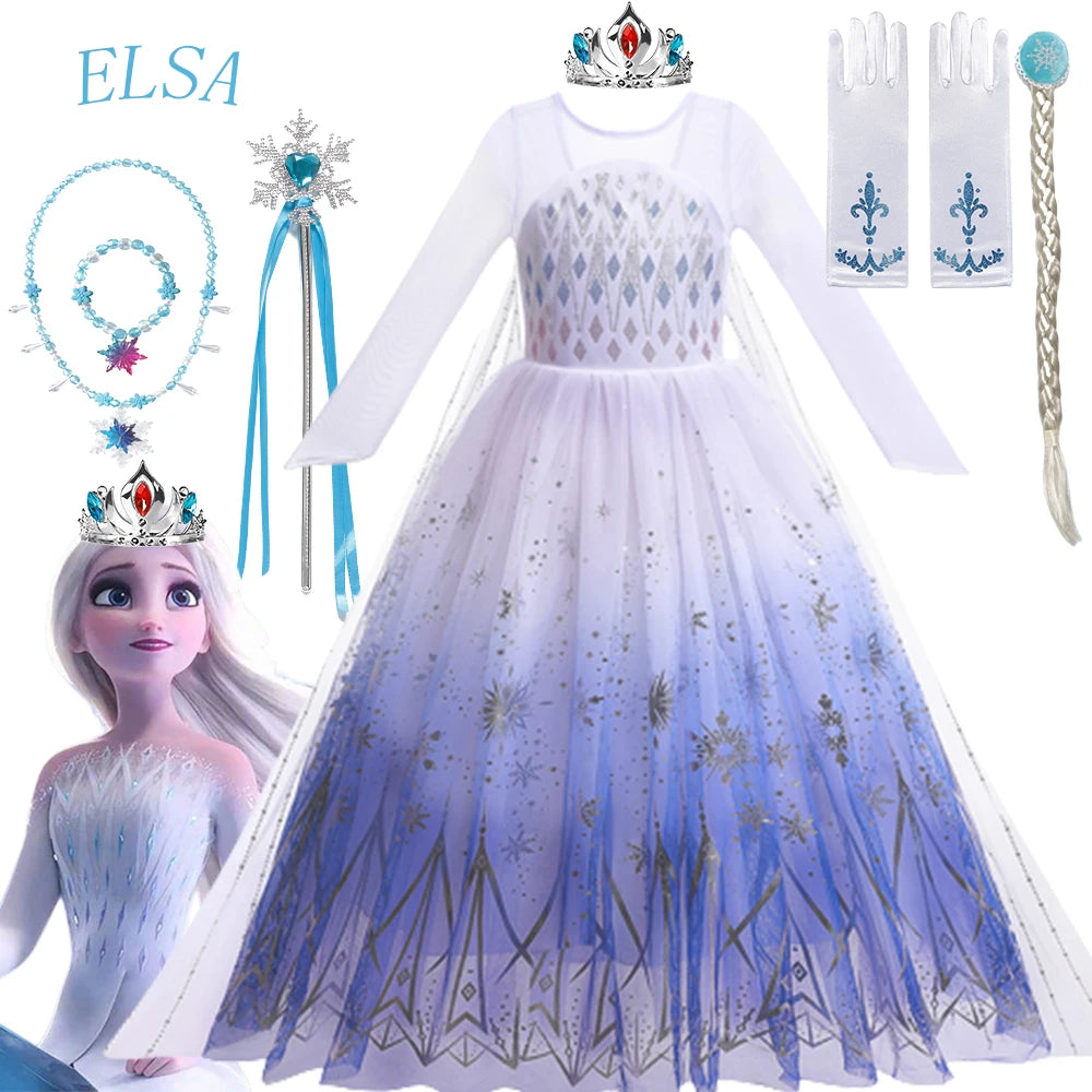 Frozen 2 Disney Cosplay Costumes for Girls Anna & Elsa Princess Snow Queen Long Dresses Halloween Party Carnival Clothes Vestido