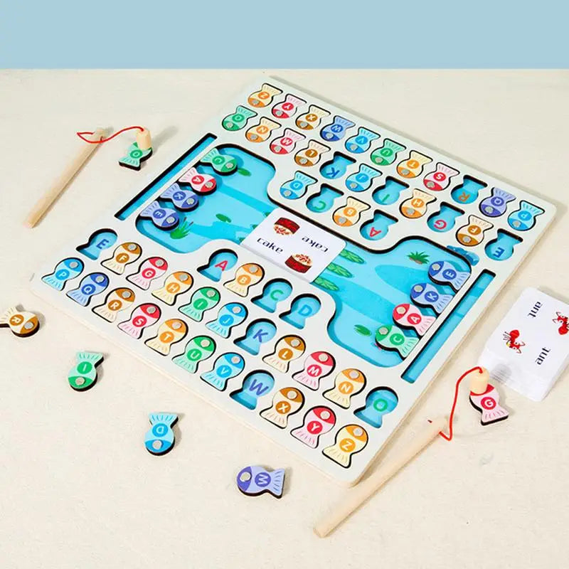 Wooden Fishing Game Alphabet Fish Catching Games Developmental Early Learning Toys Magnetic Fishing Alphabet Game For Toddler