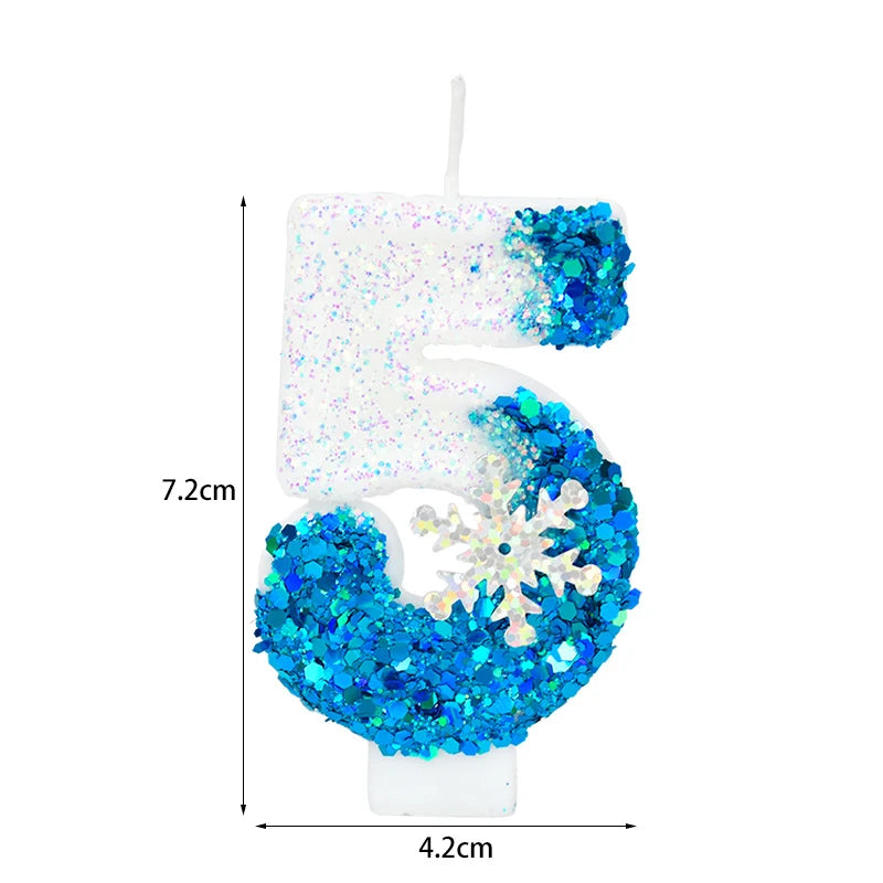 Frozen Birthday Candles 0-9 Number Glitter Blue Snowflake Cake Candle Kids Girls Birthday Party Cake Topper Decoration Supplies