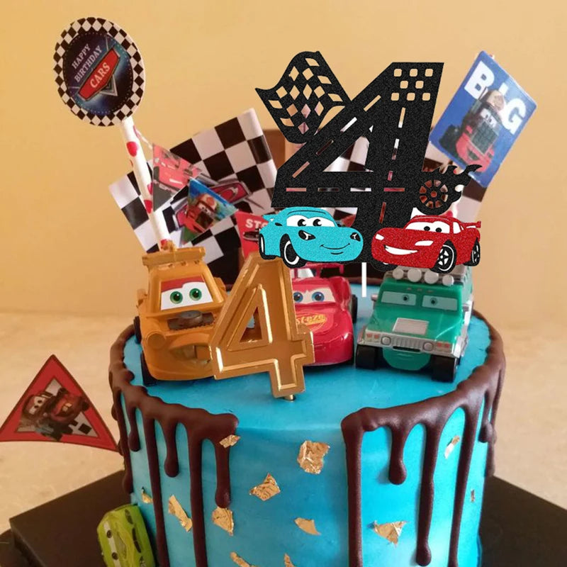 Disney Cartoon Lightning McQueen Car Theme Birthday Cake Topper Car Racing Boy Birthday Baby Shower Cake Decoration Supplies