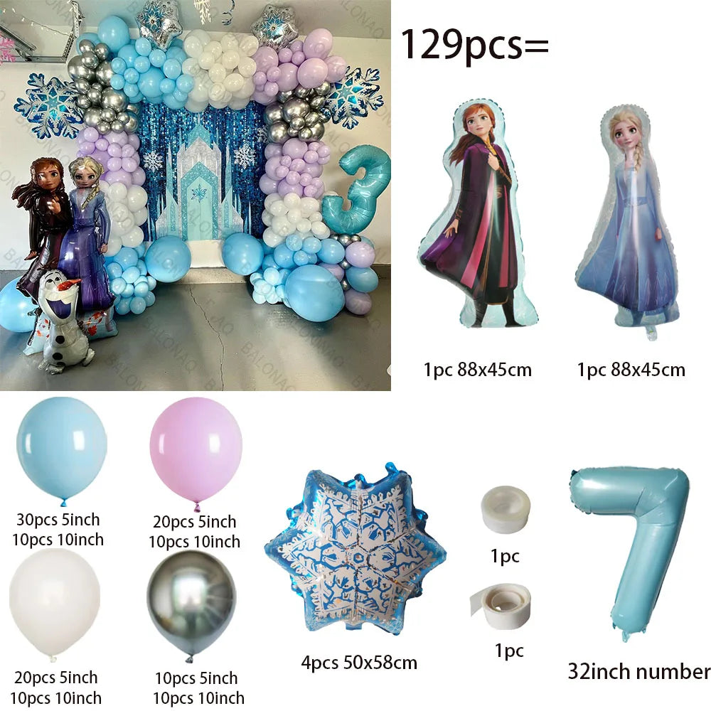 129pcs Elsa Olaf Disney Frozen Princess Foil Balloons Baby Shower Girl Snowman Birthday Party Decorations Kids Toys Air Globos