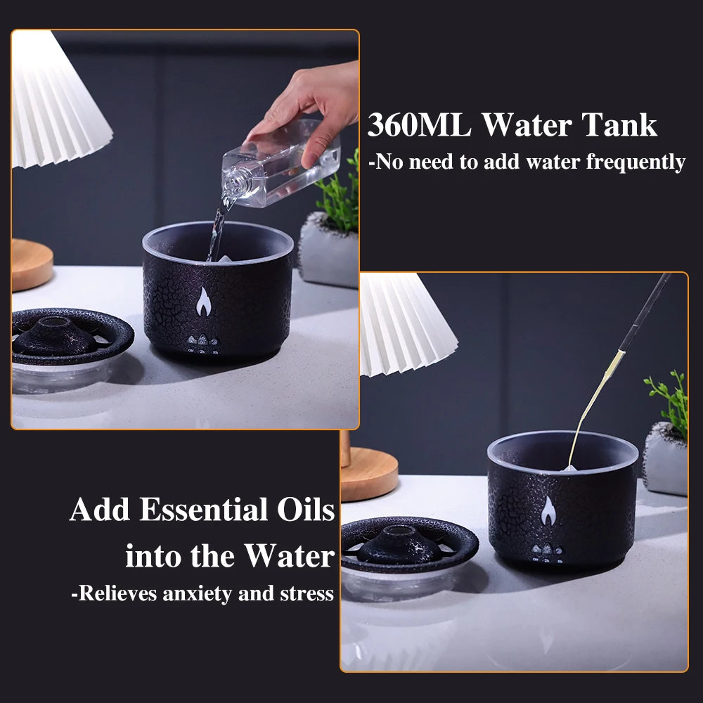 New Portable Volcano Flame Air Humidifier Essential Oil Aroma Diffuser for Home Mist Jellyfish Humidifiers Night Light Fragrance