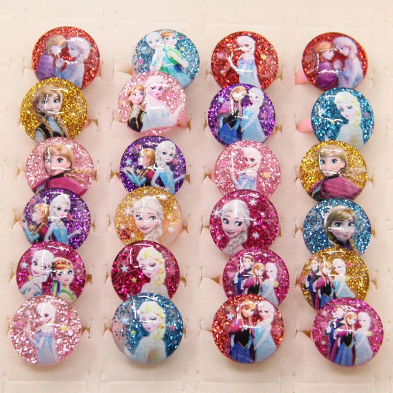 12pcs Disney Frozen Elsa Anna Princess Ring Acrylic Minnie Mouse Unicorn Kids Party Decor Girls Gifts Birthday Party Supplies