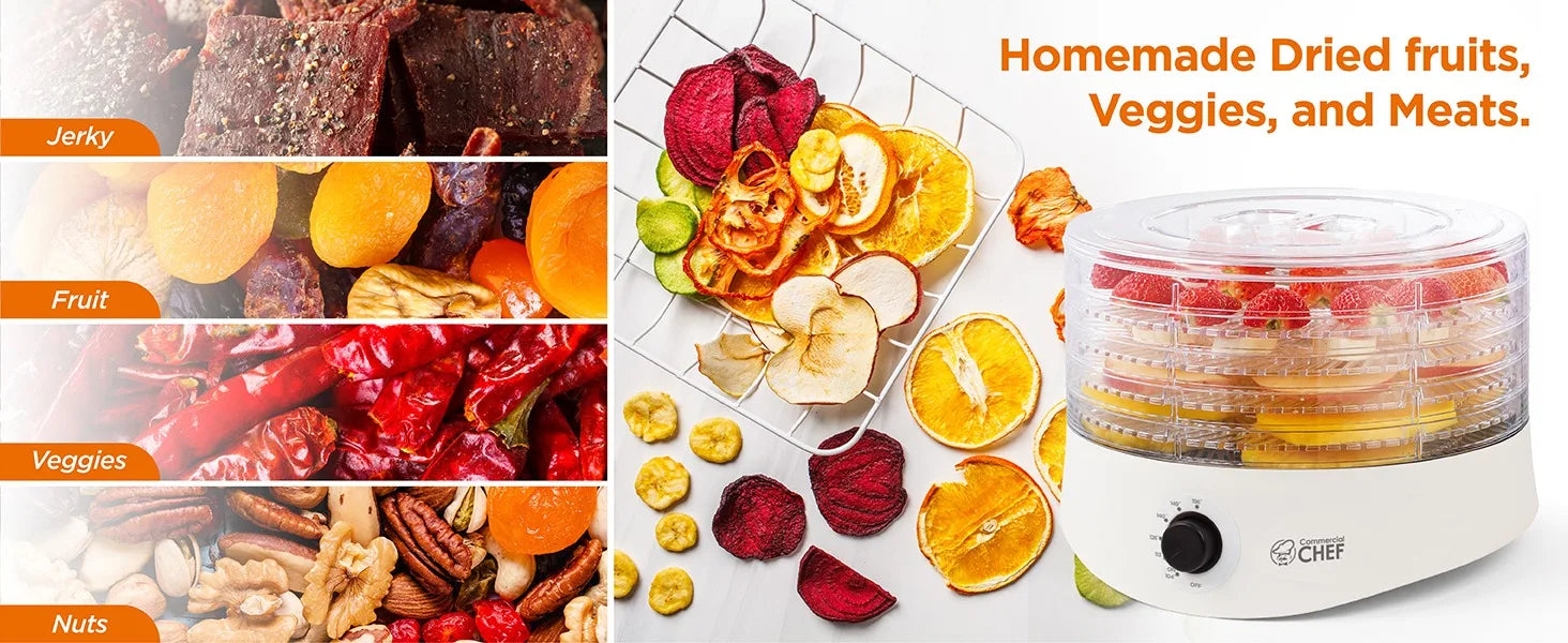 Food Dehydrator,  for Food & Jerky, 280W Meat Dehydrator Machine for Dehydrated Foods w/ 5 Drying Racks White