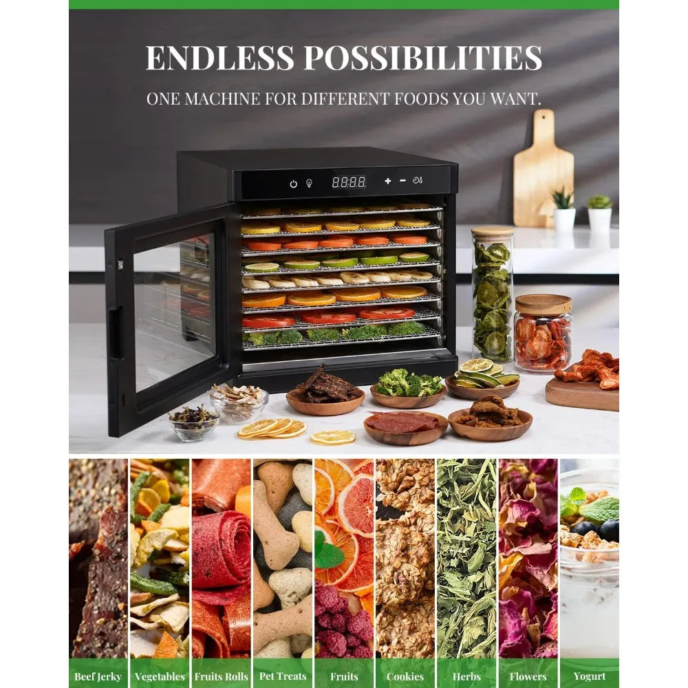 Stainless Steel Food Dehydrator with 8 Trays, Digital Adjustable Timer & Tempe Control Food Dryer Machine for Jerky, Vegetable