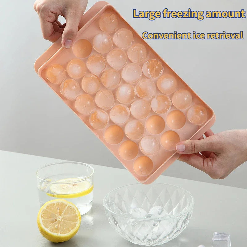 Round Ice Cube Tray with Lid&Bin Ice Maker Popsicle Mold for Freezer with Container Chilling Cube Making Cocktail Whiskey Coffee