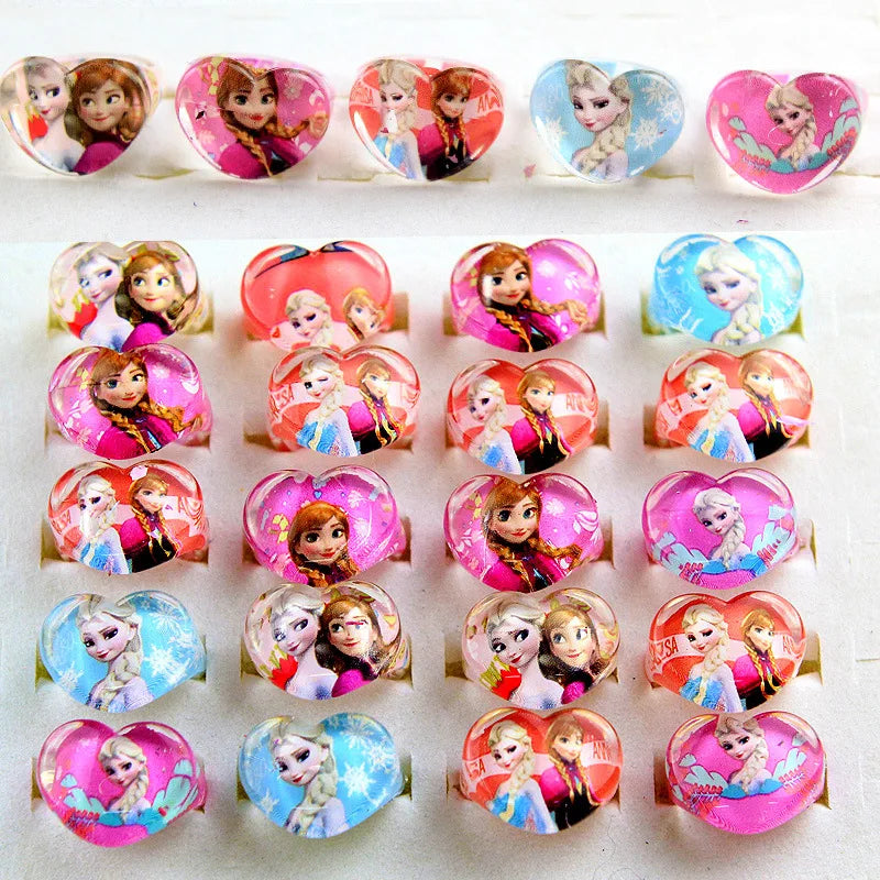 12pcs Disney Frozen Elsa Anna Princess Ring Acrylic Minnie Mouse Unicorn Kids Party Decor Girls Gifts Birthday Party Supplies
