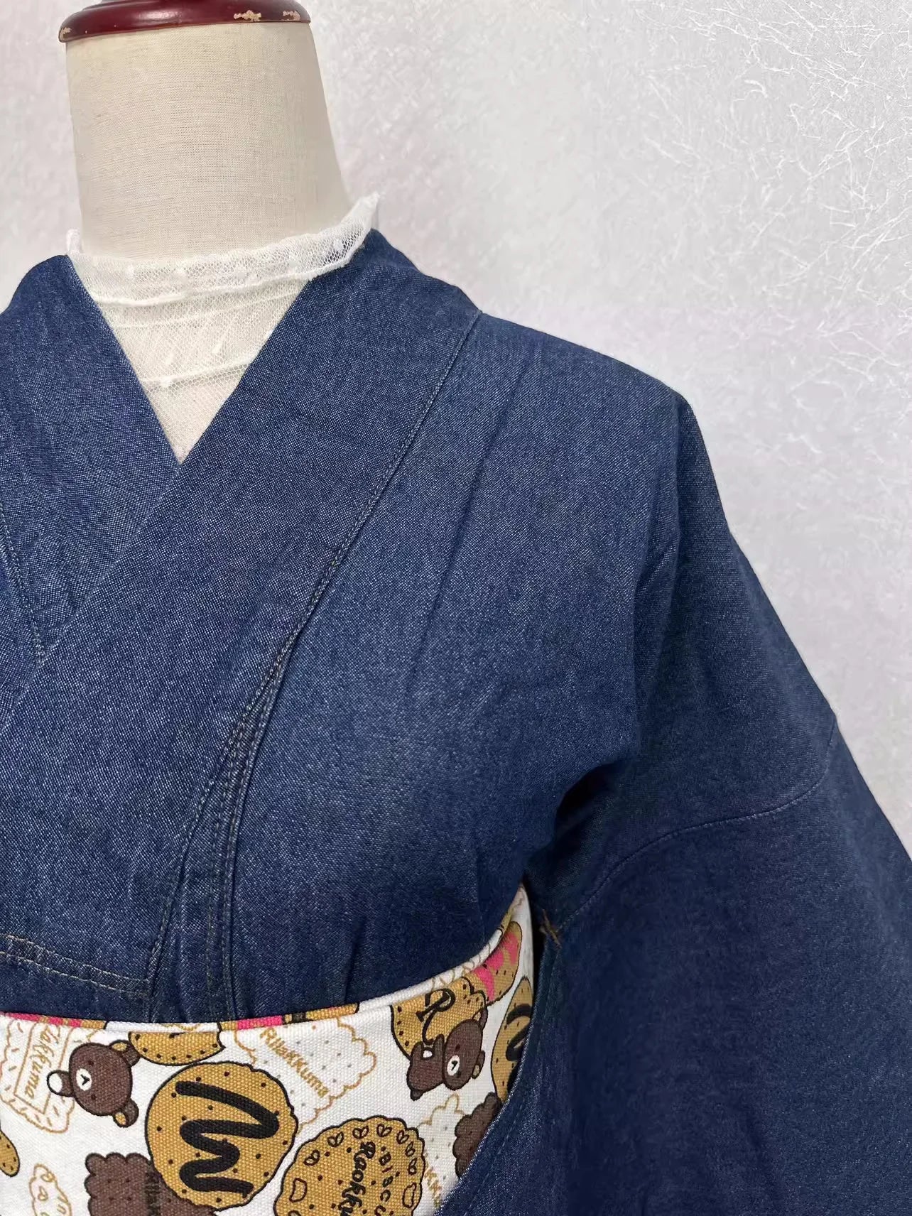 Women's Japanese Traditional Kimono Washed Denim Solid Color Formal Yukata Cosplay Costume Photography Long Dress