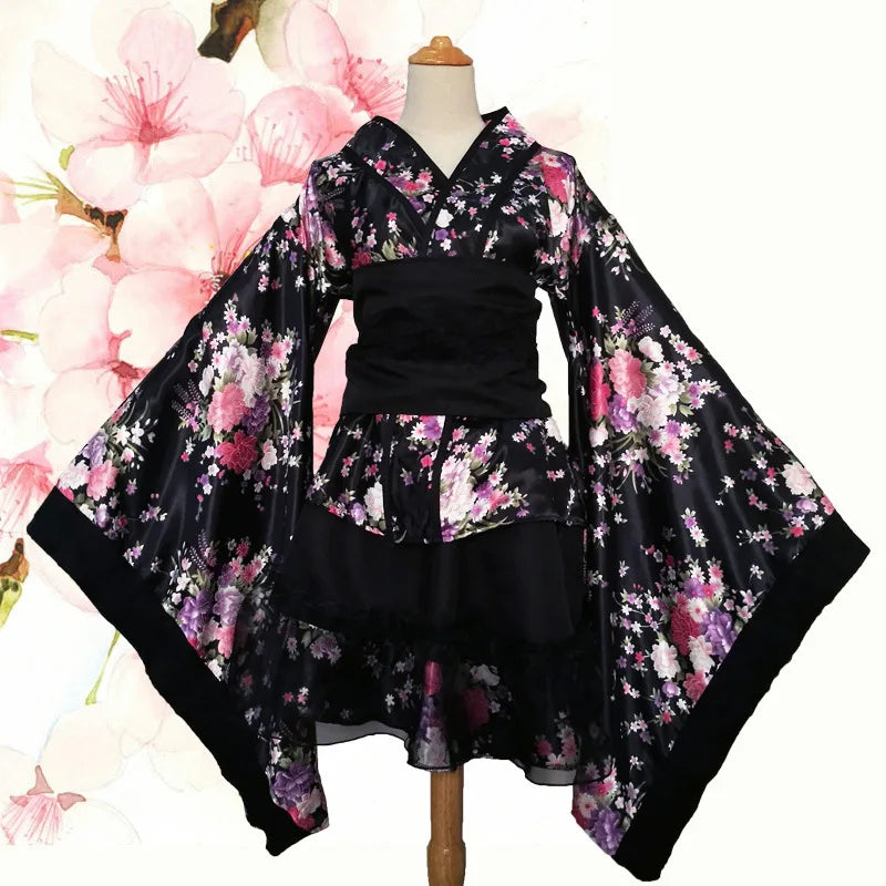 1 Set Women Sexy Kimono Japanese Style Robe Lolita Maid Dress Party Yukata Dance JP Anime Cosplay Costumes Vintage Yukata Dress