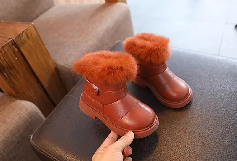 Children Warm Boots Boys Girls Winter Snow Boots with Fur Kids Snow Boots Children Soft Bottom Shoes
