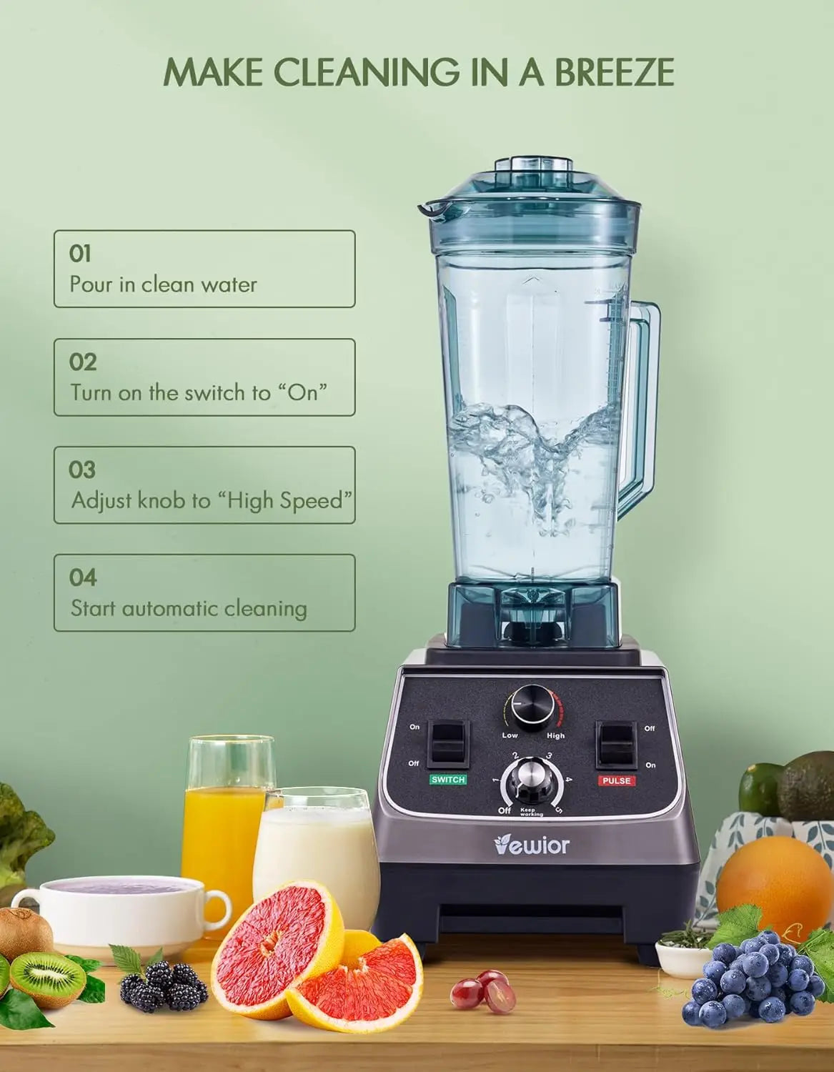 2200W Blenders for Kitchen, Professional Smoothie Blender with 68oz Tritan Container & 27oz To-Go Cup, Countertop Blender for Sm