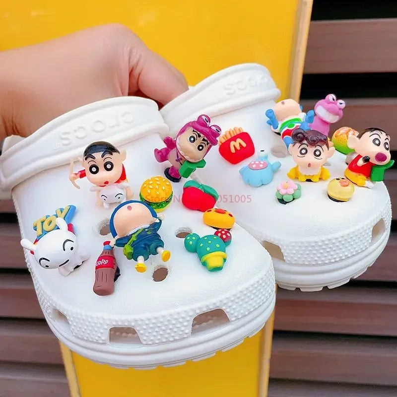 Crayon Shin-Chan 3d Pvc Decoration Buckle Little Cartoon Resin Hole Shoe Own Cave Sandal Design Charms Boy Girl  Accessory
