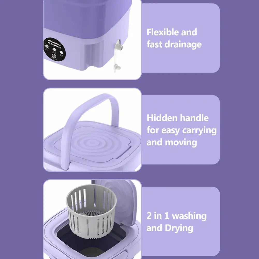 8L Household Small Folding Washing Machine Student Dormitory Underwear Sock Mini Washing Machine Portable Washing Bucket EU PLUG