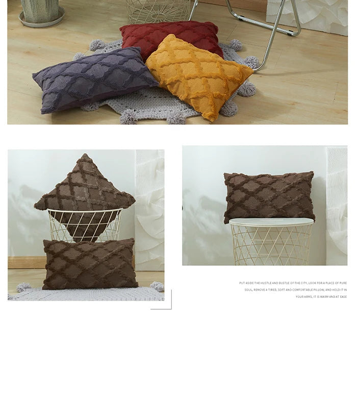 Soft Plush Short Cushion Cover Decorative Pillows Plain Pillowcases 45x45 cm Boho Pillow Cover for Sofa Bedroom Chair Home Decor