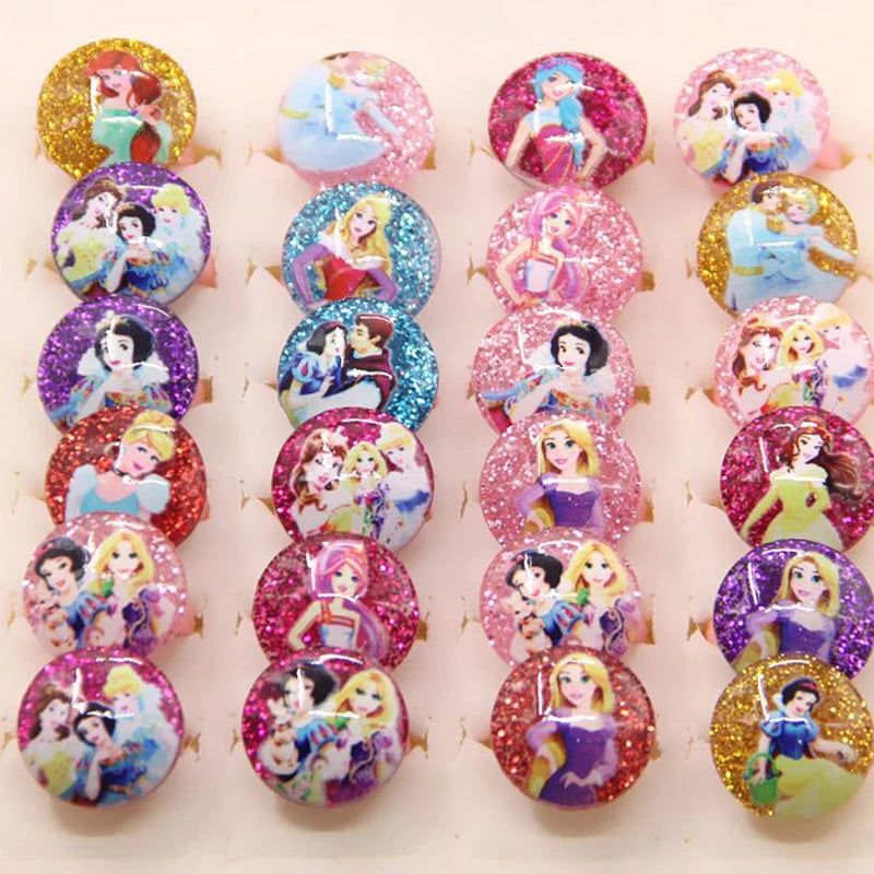 12pcs Disney Frozen Elsa Anna Princess Ring Acrylic Minnie Mouse Unicorn Kids Party Decor Girls Gifts Birthday Party Supplies