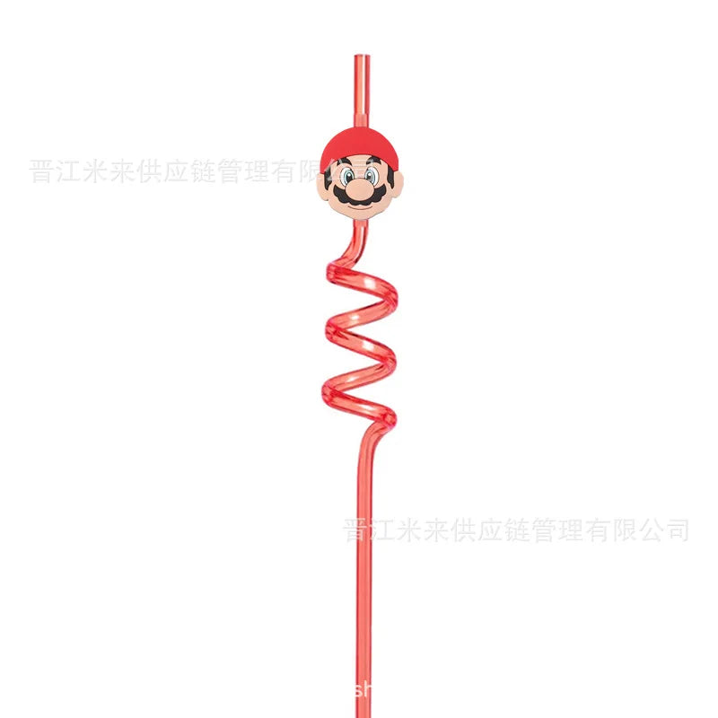 Super Mario Frozen Birthday Party Decorations Luigi Princess Peach Game-derived Peripherals Spiral Straw Disposables Tableware