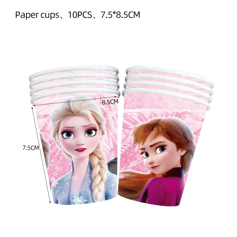 Disney Pink Frozen Girl Birthday Party Decoration Elsa Anna Balloon Tablecloth Plates Cups Baby Shower Snow Queen Party Supplies