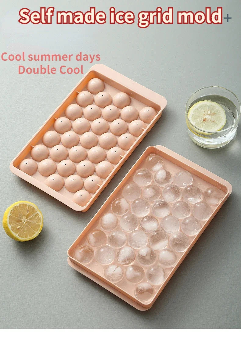 Round Ice Cube Tray with Lid&Bin Ice Maker Popsicle Mold for Freezer with Container Chilling Cube Making Cocktail Whiskey Coffee