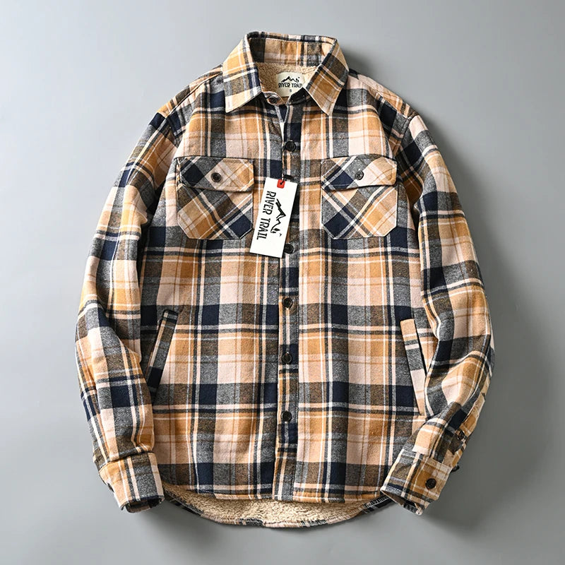 Autumn Winter Thick Warm Fleece Plaid Shirt Men Plus Velvet Long Sleeve Casual Lambs Cotton Clothing Jacket Work Shirt Outerwear