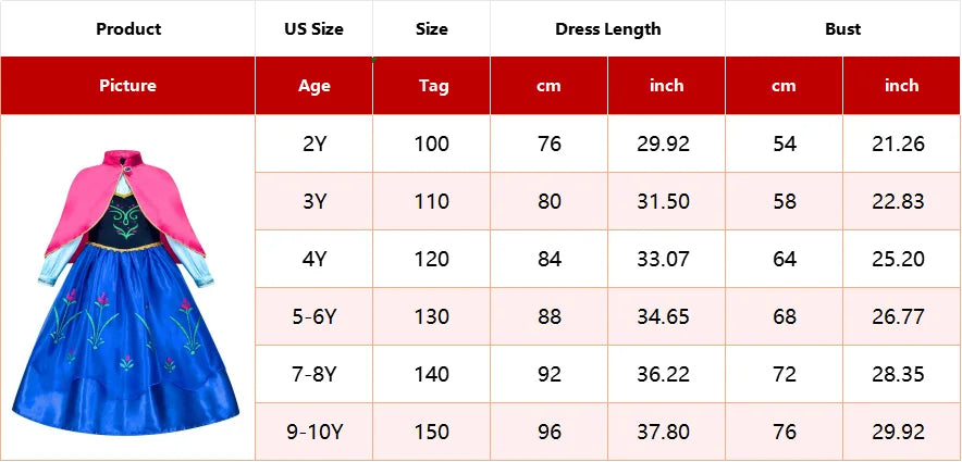 Disney Frozen Anna Elsa Cosplay Costumes for Girls Princess Snow Queen Long Dresses Halloween Party Carnival Clothes Vestido