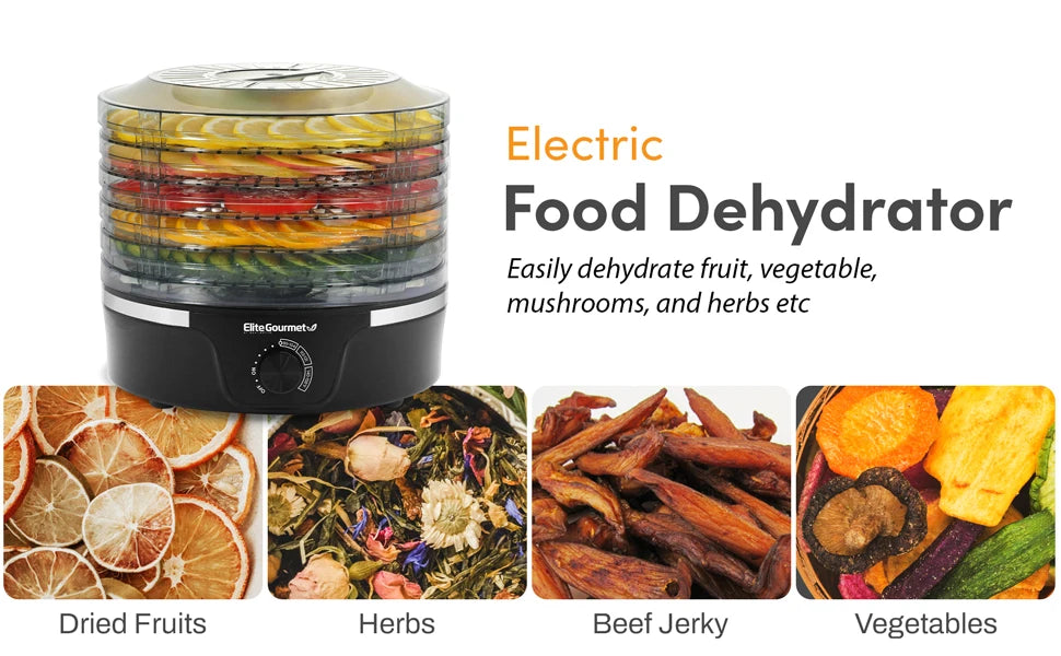 EFD319 Food Dehydrator, 5 BPA-Free 11.4" Trays Adjustable Temperature Controls, Jerky, Herbs, Fruit, Veggies, Dried Snacks