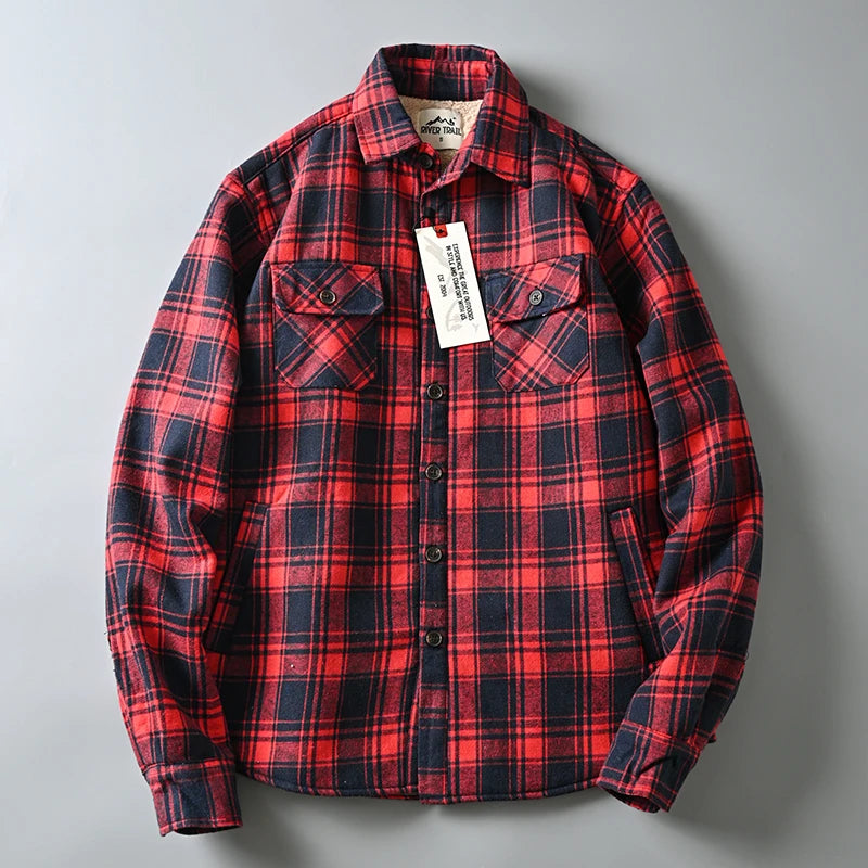 Autumn Winter Thick Warm Fleece Plaid Shirt Men Plus Velvet Long Sleeve Casual Lambs Cotton Clothing Jacket Work Shirt Outerwear