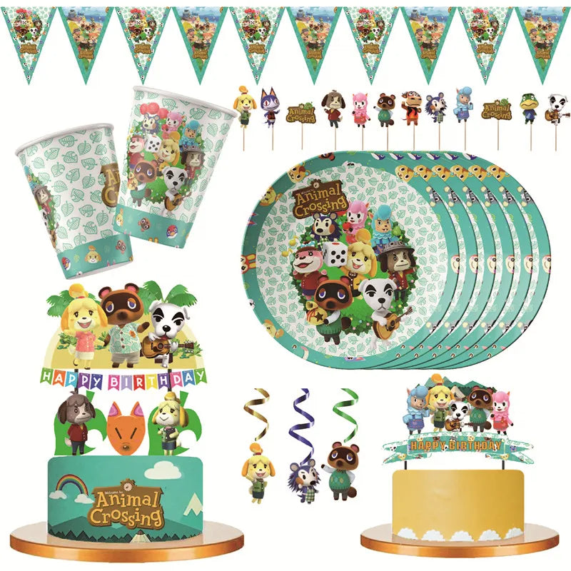 Disney ANIMAL CROSSING Theme Birthday Party Supplies Cup Plate Kids Boy Girl Birthday Party Decoration Disposable Tableware Set