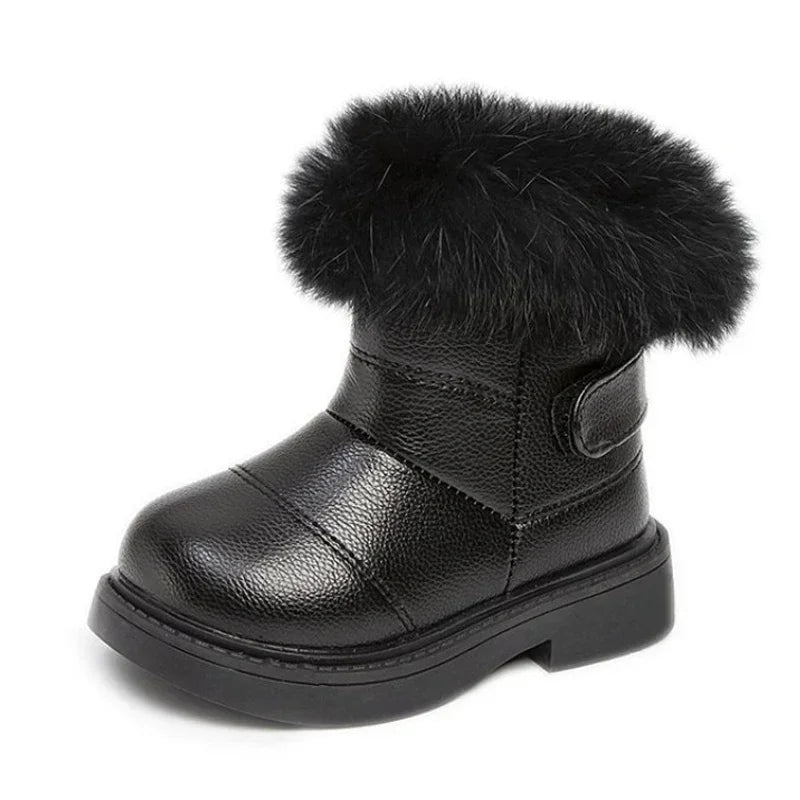Children Warm Boots Boys Girls Winter Snow Boots with Fur Kids Snow Boots Children Soft Bottom Shoes