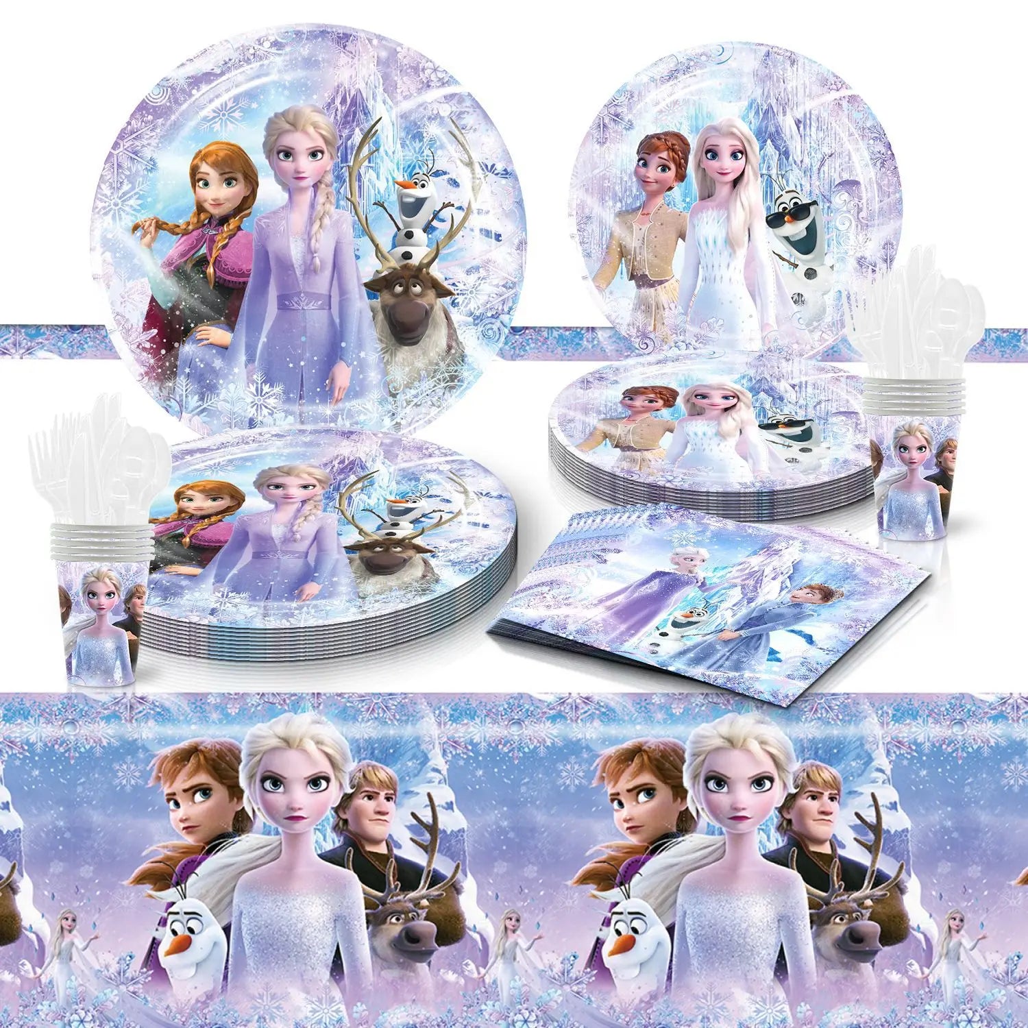 New Disney Elsa Anna Frozen 2 Party Supplies Paper Cups Paper Plate Tablecloths Kids Girls Snow Queen Birthday Party Decoration
