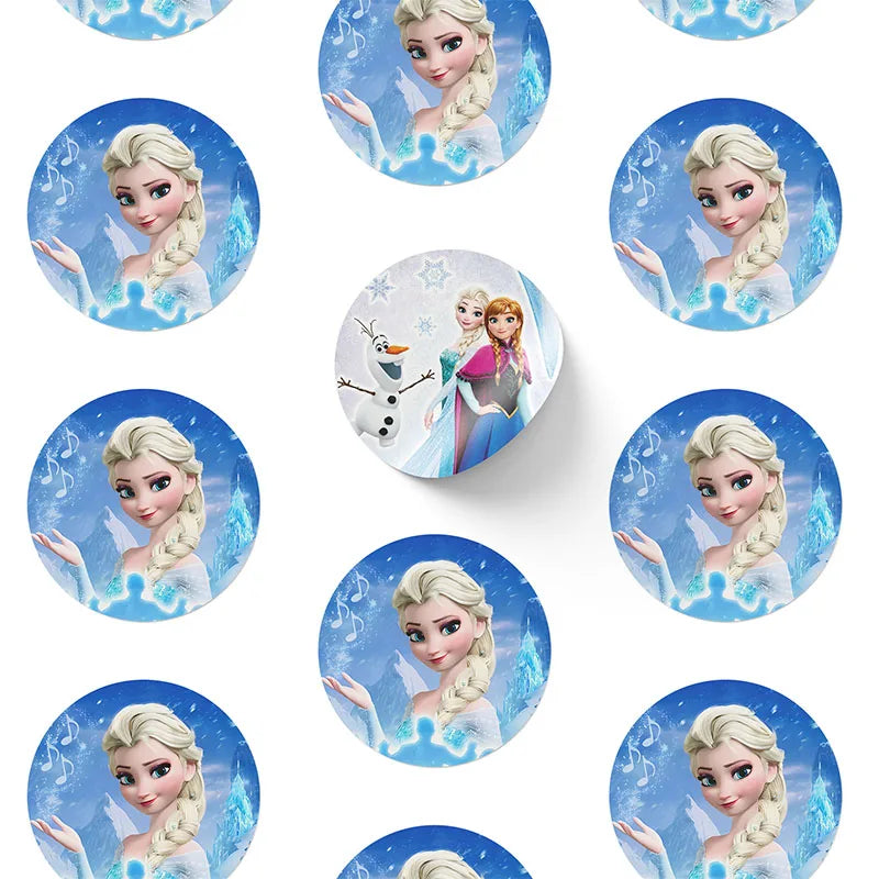 Disney Frozen Cute Cartoon Round Stickers Labels Theme Party Kids Toys Baby Shower Biscuit Candy Jar Decorate Packing Suppile