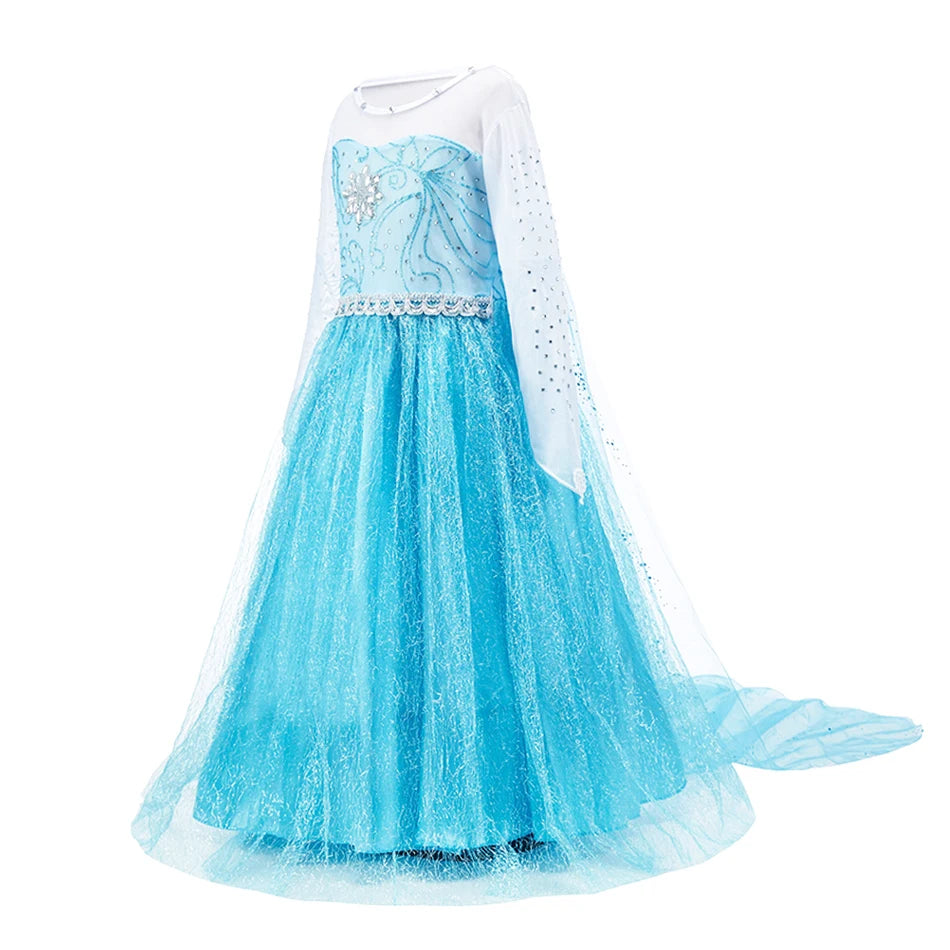 Disney Frozen Anna Elsa Cosplay Costumes for Girls Princess Snow Queen Long Dresses Halloween Party Carnival Clothes Vestido