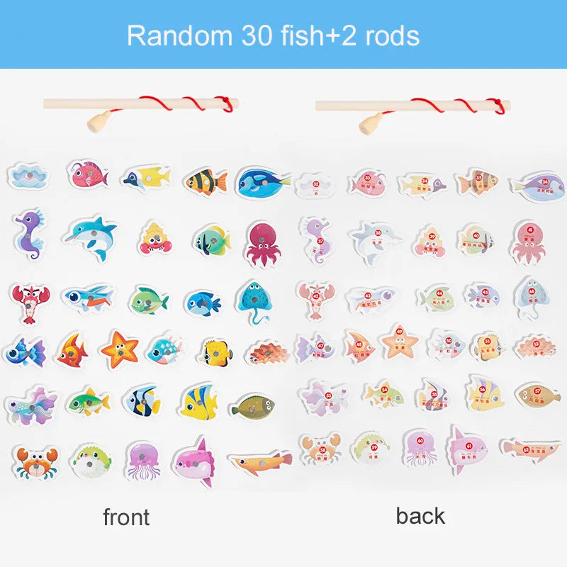 Montessori Wooden Magnetic Fishing Toys For Kids Cartoon Marine Life Cognition Fish Games Education Parent-Child Interactive Toy
