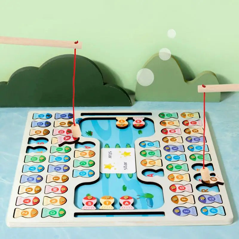 Wooden Fishing Game Alphabet Fish Catching Games Developmental Early Learning Toys Magnetic Fishing Alphabet Game For Toddler