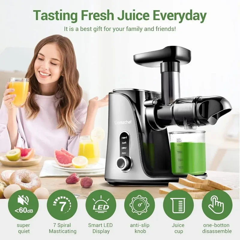 Juicer Machines,AMZCHEF Slow Masticating Juicer, Juicer with Two Speed Modes, Travel bottles(500ML),LED display