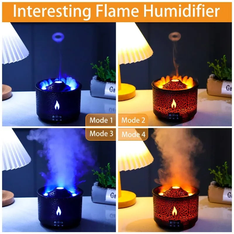 New Portable Volcano Flame Air Humidifier Essential Oil Aroma Diffuser for Home Mist Jellyfish Humidifiers Night Light Fragrance
