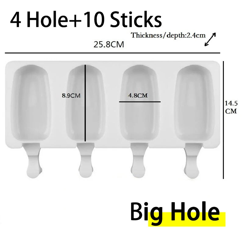 4/8 Hole Food Grade Silicone Ice Cream Mold Ice Pop Cube Popsicle Mold With Sticks Dessert DIY Magnum Cake Mold Ice Cream Maker