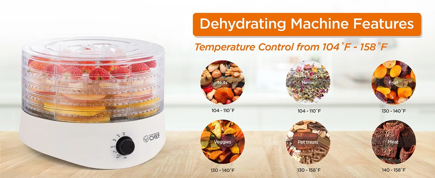 Food Dehydrator,  for Food & Jerky, 280W Meat Dehydrator Machine for Dehydrated Foods w/ 5 Drying Racks White