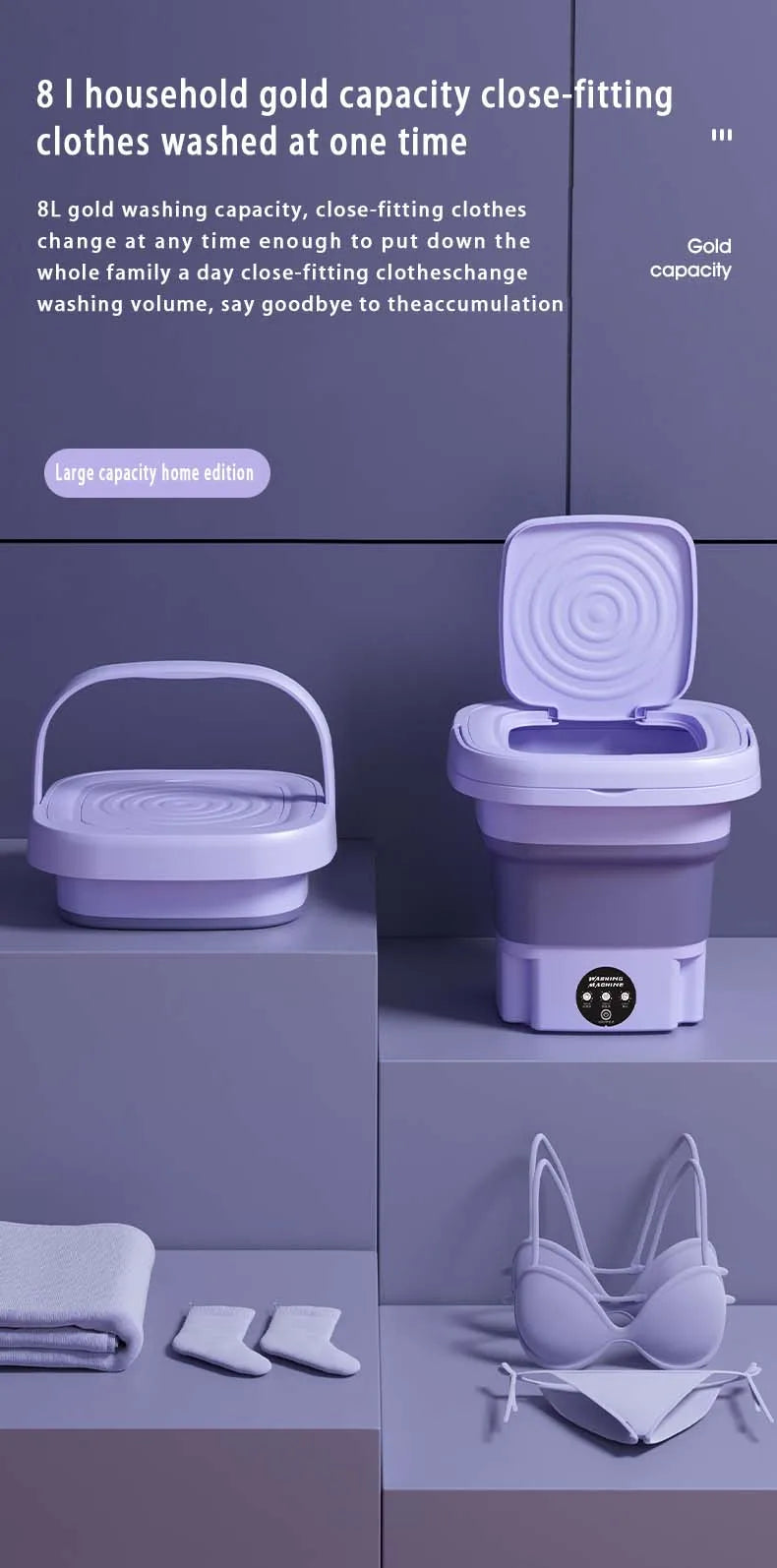 8L Small Folding Washing Machine Student Dormitory Underwear Socks Mini Cleaning Machine Portable Laundry Bucket Washing Machine