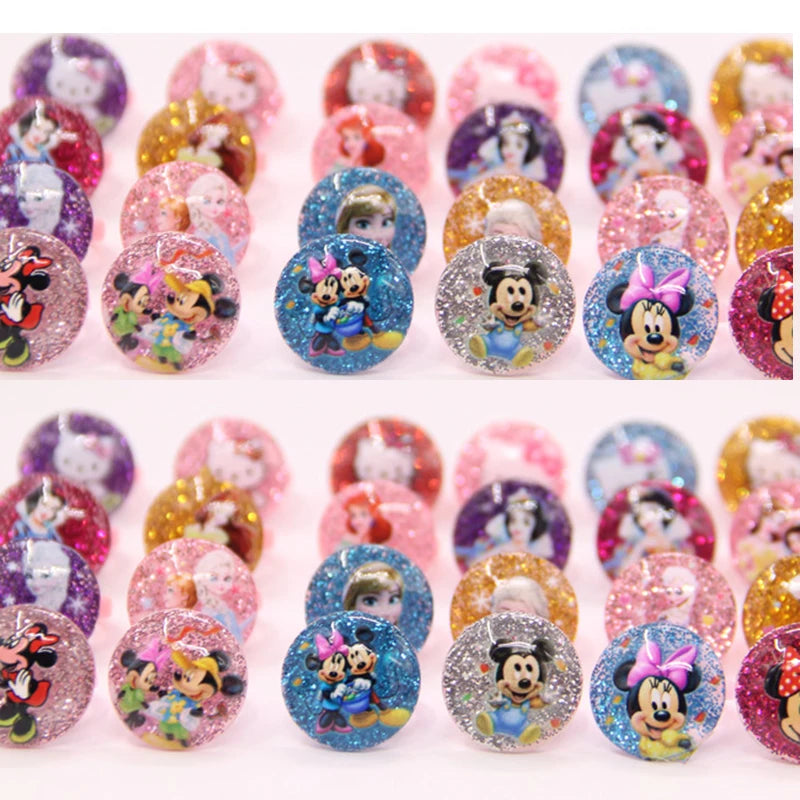 12pcs Disney Frozen Elsa Anna Princess Ring Acrylic Minnie Mouse Unicorn Kids Party Decor Girls Gifts Birthday Party Supplies