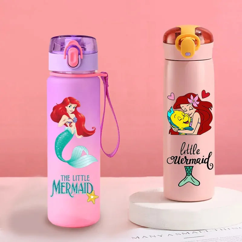 560ml Gradient Cup Little Mermaid Pink Series & 460ml Plastic Cup Bouncing Children's Cup Ariel Portable Bottle  Gifts