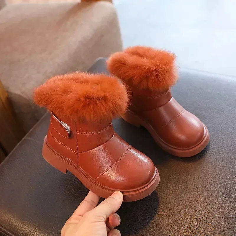 Children Warm Boots Boys Girls Winter Snow Boots with Fur Kids Snow Boots Children Soft Bottom Shoes